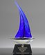 Picture of Blue Voyage Art Glass Boat Award - Black Base