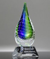 Picture of Aqua Verde Droplet Art Glass Award