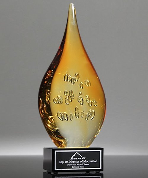 Picture of Amber Flare Art Glass Award - Black Base