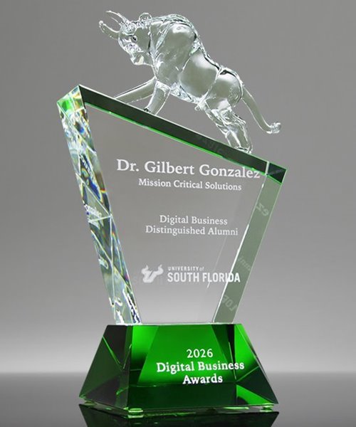 Picture of Elevated Bull Crystal Award Green