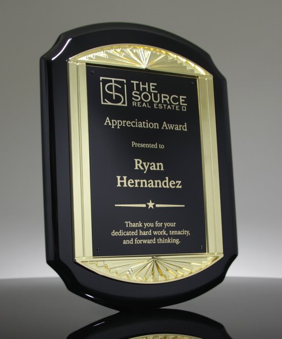 Black Piano Plaque Frame with Gold Sunburst | P5470 | Edco Awards