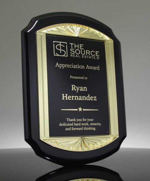 Black Piano Plaque Frame with Gold Sunburst | P5470 | Edco Awards