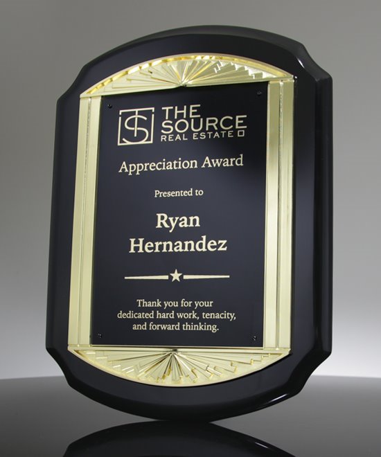 Black Piano Plaque Frame with Gold Sunburst | P5470 | Edco Awards