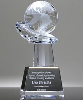 Picture of Crystal Globe on Hand Trophy With Engraved Base