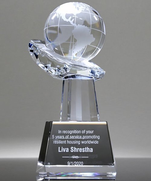 Picture of Globe In Hand Crystal Award