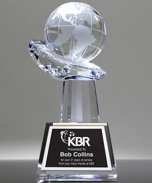 Picture of Globe In Hand Crystal Award