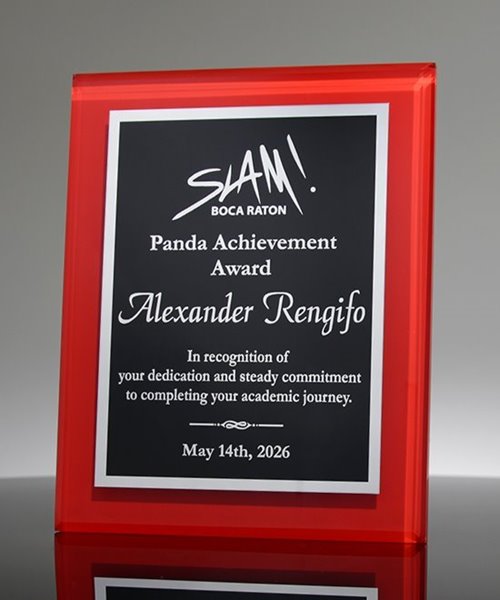 Red Acrylic Award Plaque with Metal Plate | Edco Awards