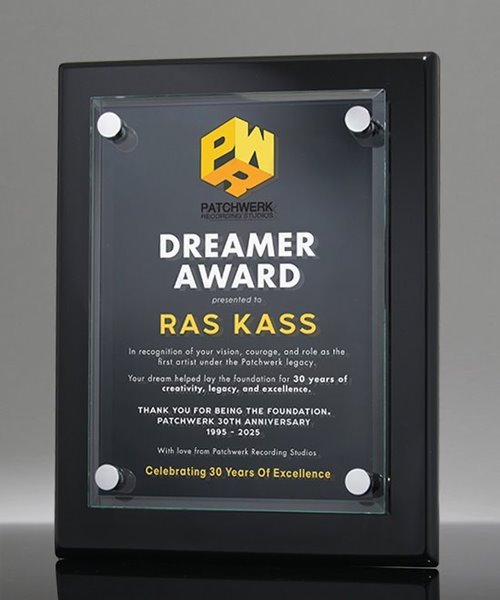 Picture of Black Piano Finish Floating Glass Plaque