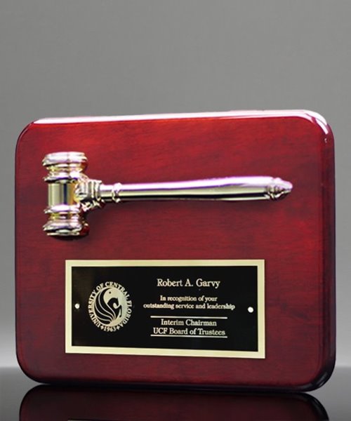 Picture of Radius Edge Rosewood Plaque with Gold Gavel