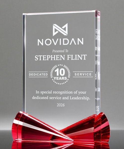 Picture of Red Ribbon Crystal Rectangle Award