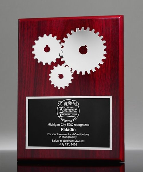 Picture of Silver Gears Award Plaque - Piano Rosewood