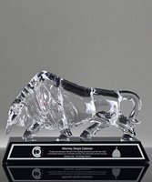 Picture of Crystal Bull Award With Laser Engraved Plate