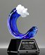 Picture of Blue Wave Art Glass Trophy - Black Base