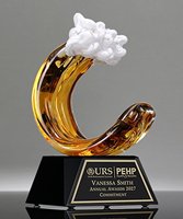 Picture of Gold Wave Art Glass Trophy - Black Base
