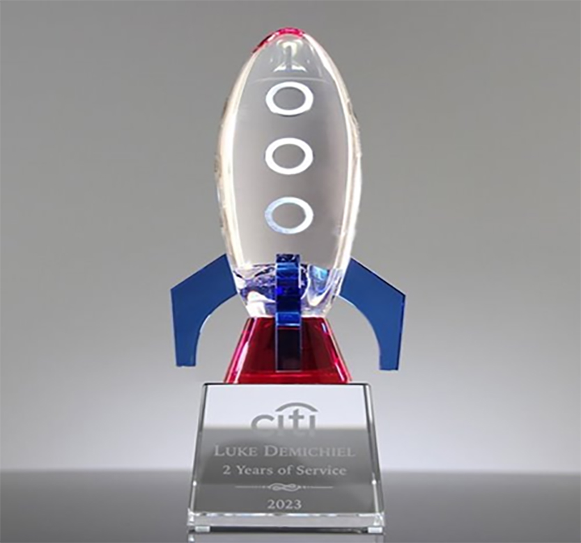 Crystal Rocket Trophy award for retirement gift