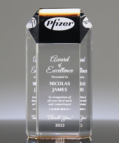 Boost morale among your remote workforce with awards like the ambient gold acrylic hexagon award by EDCO