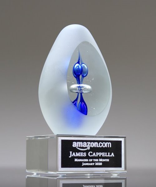 Retirement Sapphire Embers Art Glass Trophy
